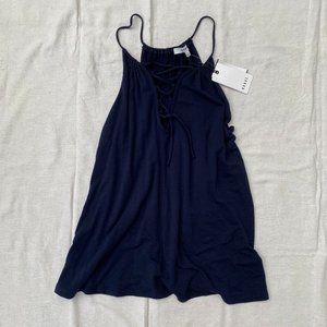 RO & DE Navy Blue Halter Tank Top with Lace-up Neckline Detailing: